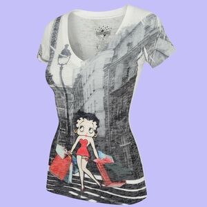 2012  In Paris Official Universal Studios White Graphic V-Neck T-Shirt